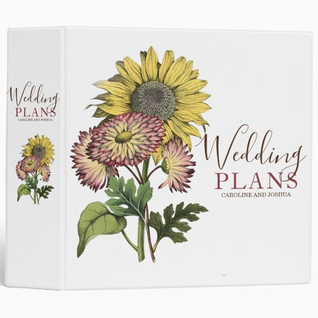 Rustic Sunflower Wedding 3 Ring Binder (Front/Spine)