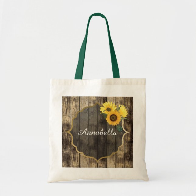 Rustic sunflower Wedding add name Tote Bag (Front)