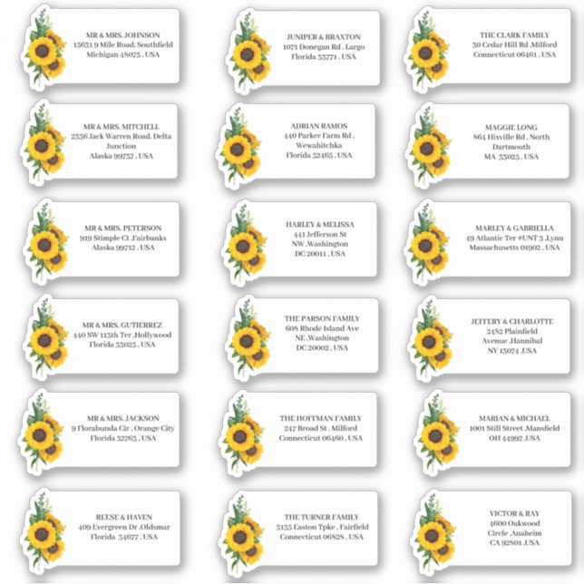 Rustic Sunflower Wedding Address  Sticker (Front)