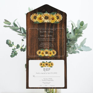 Rustic Sunflower Wedding All In One Invitation