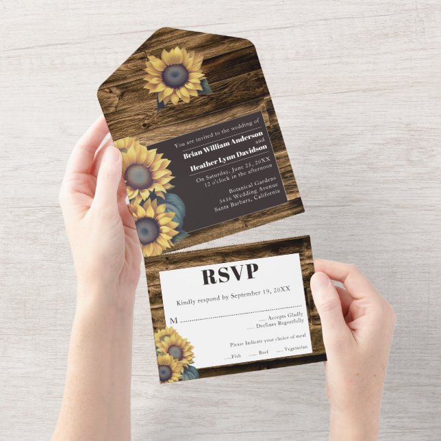 Rustic Sunflower Wedding All In One Invitation (Tearaway)