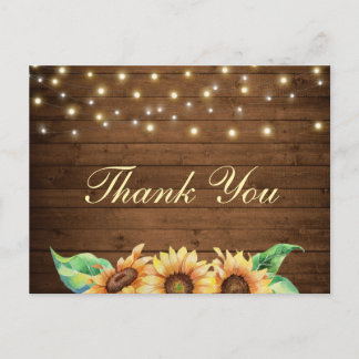 Rustic Sunflower Wedding Bridal Shower Thank You Postcard