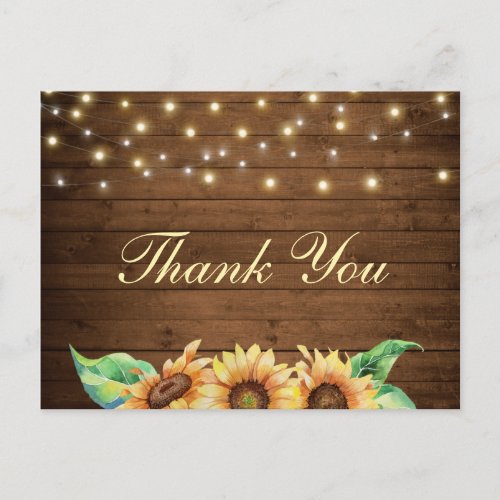 Rustic Sunflower Wedding Bridal Shower Thank You Postcard