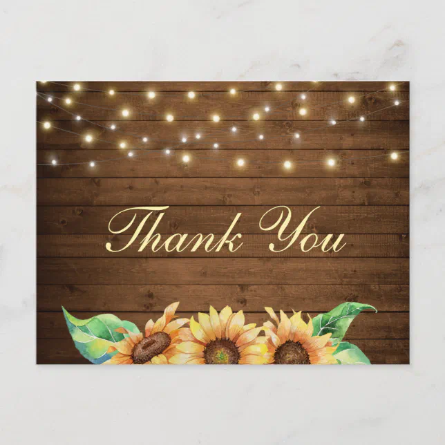 Rustic Sunflower Wedding Bridal Shower Thank You Postcard | Zazzle