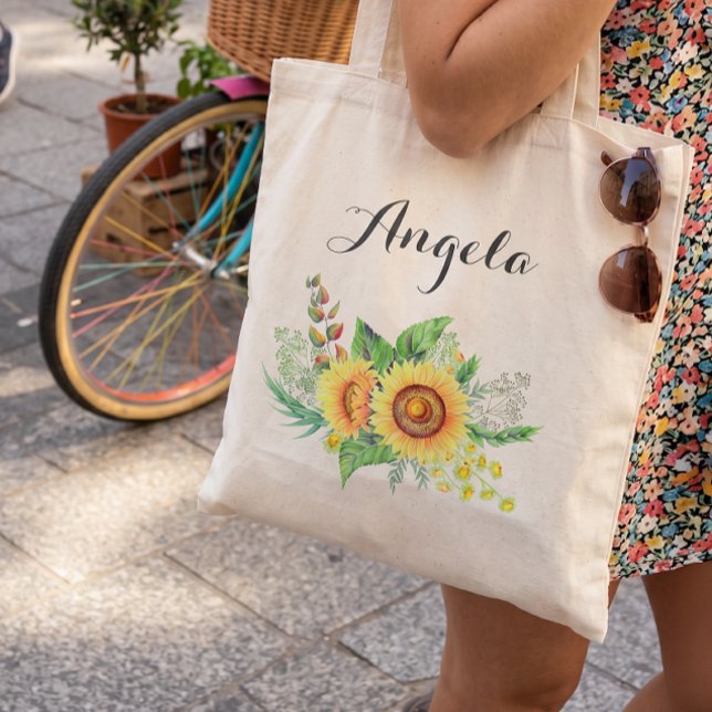 Rustic Sunflower Wedding Bridesmaid Personalized Tote Bag (Creator Uploaded)