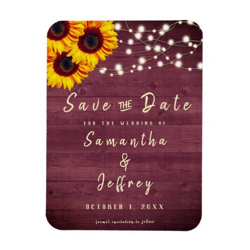 Rustic Sunflower Wedding Burgundy Save the Date Magnet