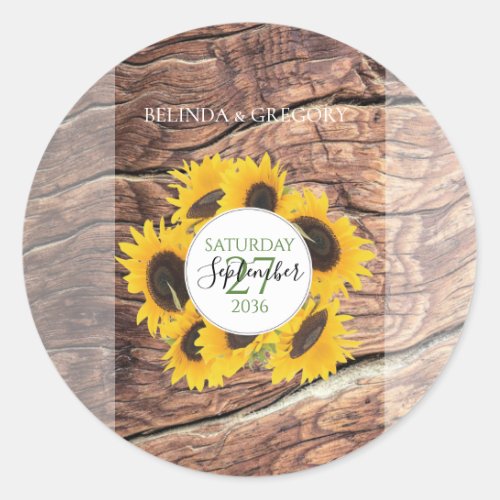 Rustic Sunflower Wedding Classic Round Sticker