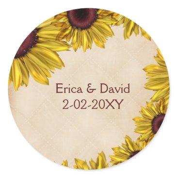 Rustic Sunflower Wedding Classic Round Sticker