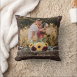 Rustic Sunflower Wedding Couple Photo Fleece Blank Throw Pillow<br><div class="desc">This rustic sunflower and burgundy roses country wedding couple photo pillow makes a perfect gift. This pillow features watercolor yellow sunflowers with burgundy roses and baby's breath and sage greenery on a wood background. This is a perfect color scheme for a late summer or fall wedding. Personalize with names and...</div>