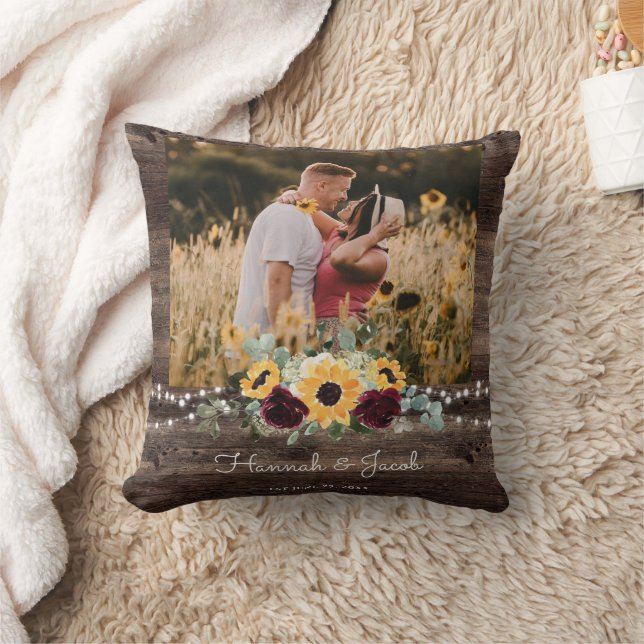 Rustic Sunflower Wedding Couple Photo Fleece Blank Throw Pillow (Blanket)