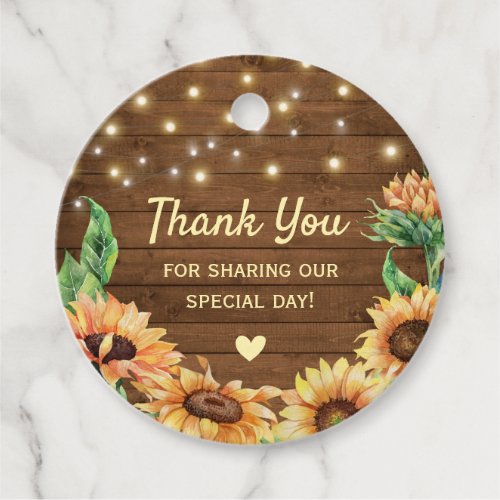 Rustic Sunflower Wedding Engagement Thank You Favor Tags