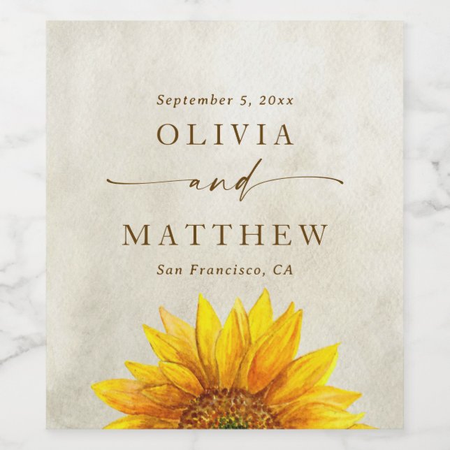 Rustic Sunflower Wedding | Fall Country Vineyard Wine Label (Single Label)