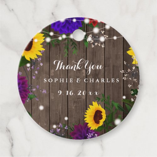 Rustic Sunflower Wedding Favor Tag  String Lights