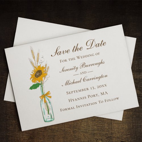Rustic Sunflower Wedding Floral Save The Date   Announcement