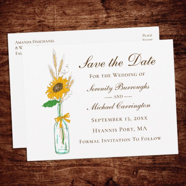 Rustic Sunflower Wedding Floral Save The Date   Postcard (Creator Uploaded)