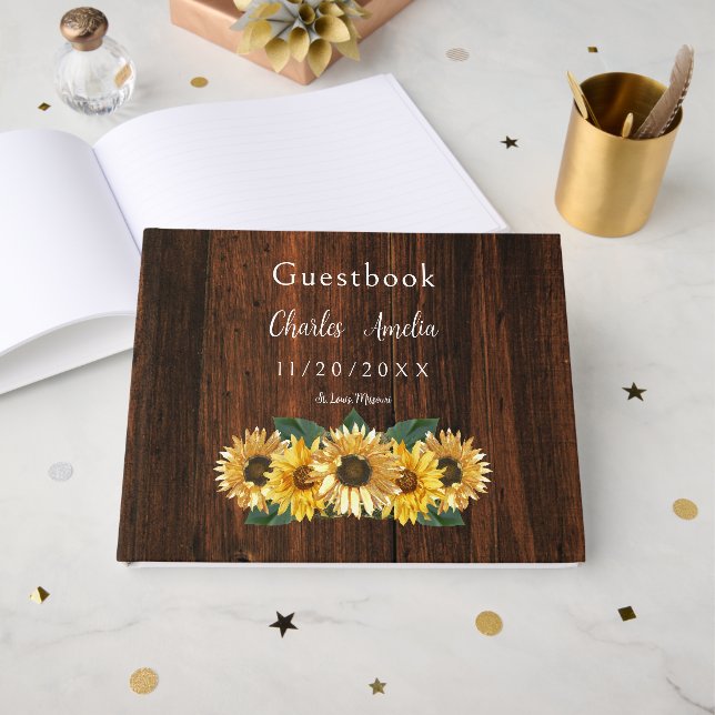 Rustic Sunflower Wedding Guest Book (Front Open)