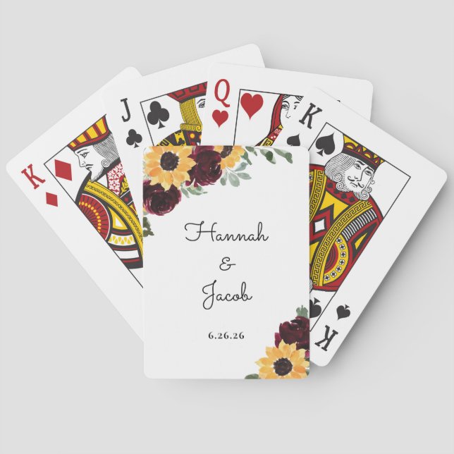Rustic Sunflower Wedding Guest Favor Poker Cards (Back)