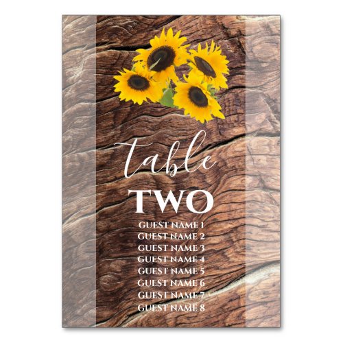 Rustic Sunflower Wedding Guest Names Table Number