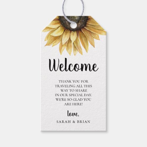 Rustic Sunflower Wedding Guest Welcome Bag Gift Tags