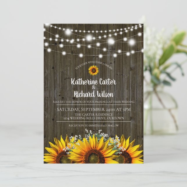 Rustic Sunflower Wedding Invitation (Standing Front)