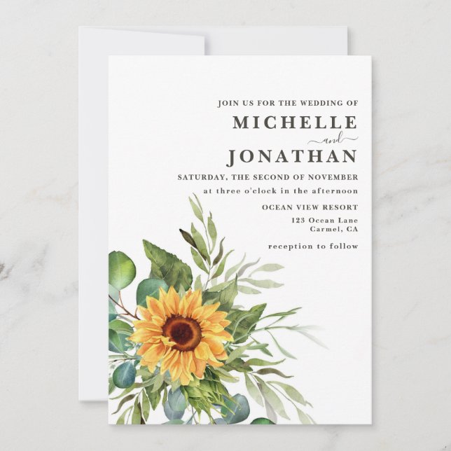 Rustic Sunflower Wedding Invitation Fall Colors (Front)