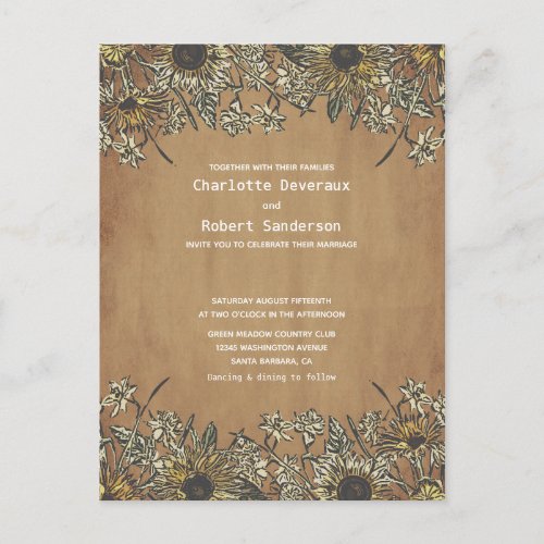 Rustic Sunflower Wedding Invitation with RSVP Postcard