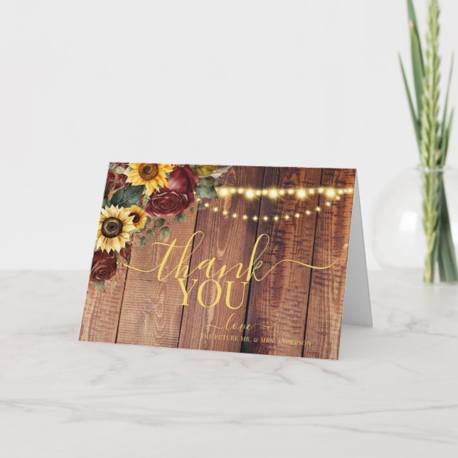 Rustic Sunflower Wedding  Letterpress Thank You Card (Front)