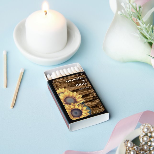 Rustic Sunflower Wedding Matchboxes (Insitu)