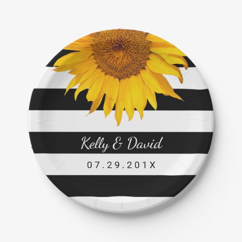 Rustic Sunflower Wedding Modern Stripes Paper Plates