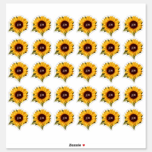 Rustic Sunflower Wedding Monogram Envelope Seal Sticker