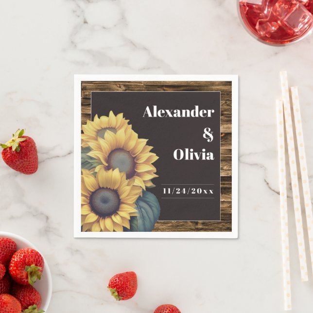Rustic Sunflower Wedding Napkins (Insitu)
