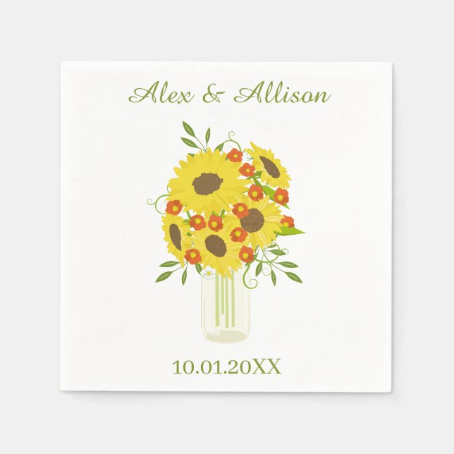 Rustic Sunflower Wedding Napkins (Front)