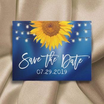 Rustic Sunflower Wedding Navy Blue Save The Date Announcement Postcard by myinvitation at Zazzle