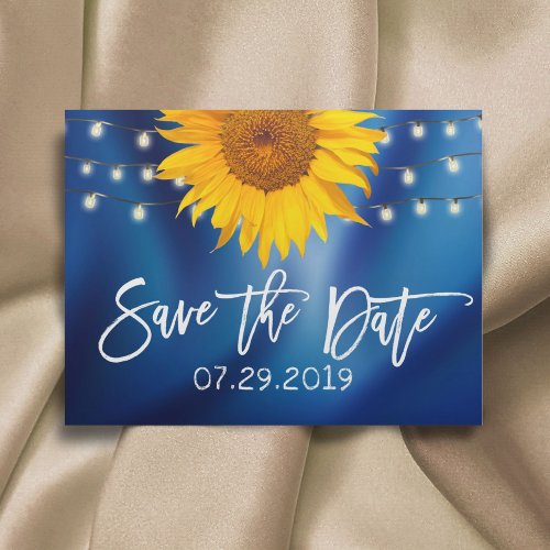 Rustic Sunflower Wedding Navy Blue Save the Date Announcement Postcard