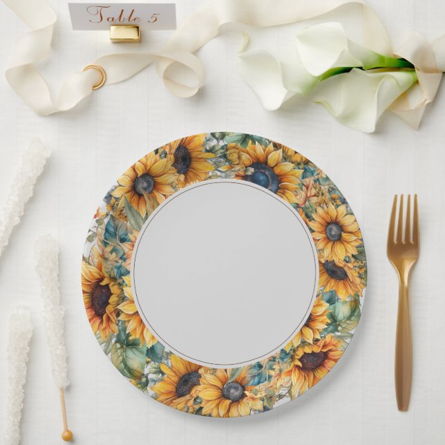 Rustic Sunflower Wedding Paper Plates (Wedding)