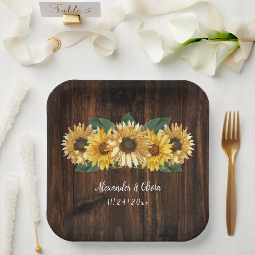 Rustic Sunflower Wedding Paper Plates