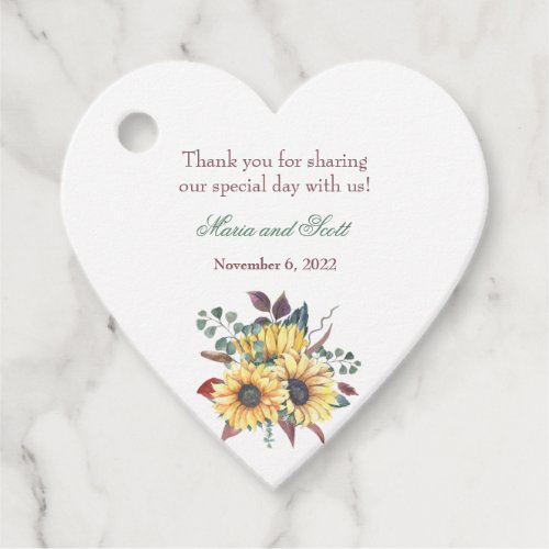 Rustic Sunflower Wedding Party Heart Gift Tags