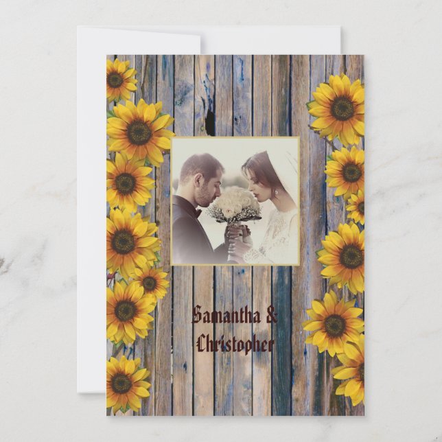 Rustic sunflower wedding photo invitation (Back)