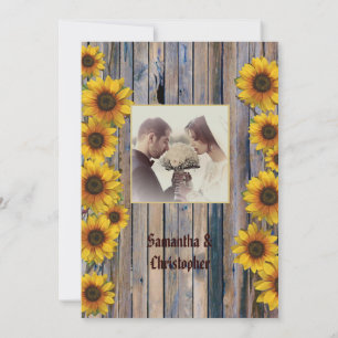 Rustic sunflower wedding photo invitation