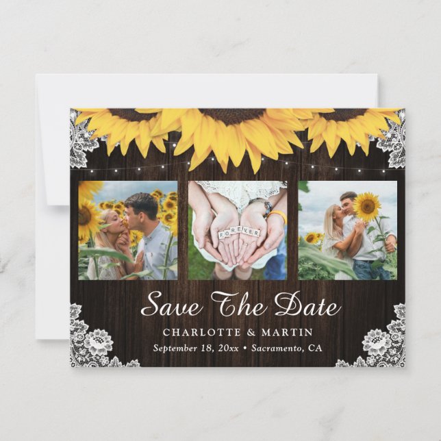 Rustic Sunflower Wedding Photo Save The Date (Front)