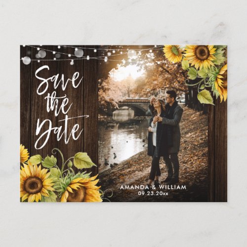 Rustic Sunflower Wedding Photo Save The Date Announcement Postcard