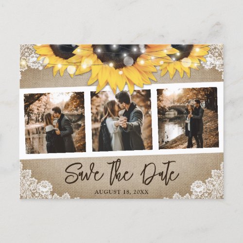 Rustic Sunflower Wedding Photo Save The Date Announcement Postcard