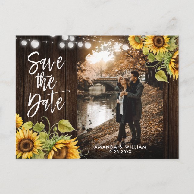 Rustic Sunflower Wedding Photo Save The Date Announcement Postcard (Front)