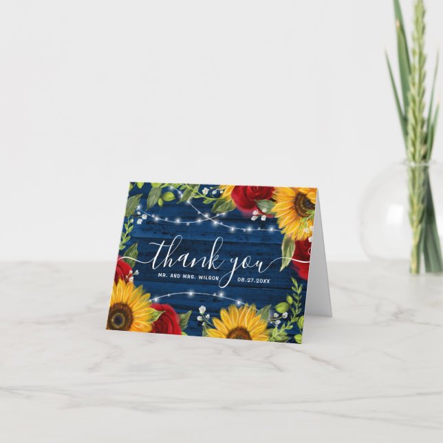 Rustic Sunflower Wedding Photo Thank You Cards (Front)