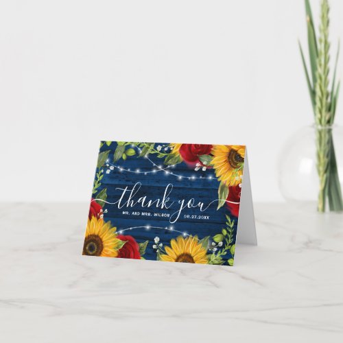 Rustic Sunflower Wedding Photo Thank You Cards