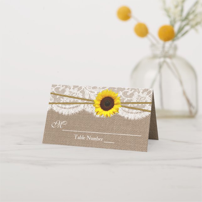 Rustic Sunflower Wedding Place Card (Front)