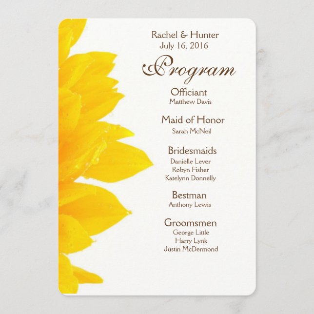Rustic Sunflower Wedding Program (Front)