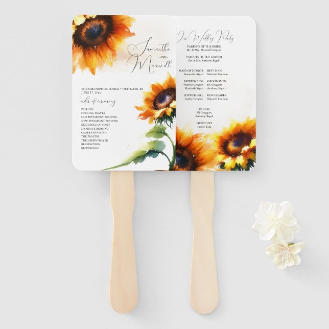Rustic Sunflower Wedding Program Fan (Front and Back)