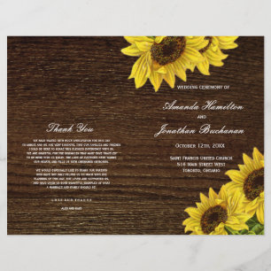 Rustic Sunflower Wedding Programs on Navy Blue
