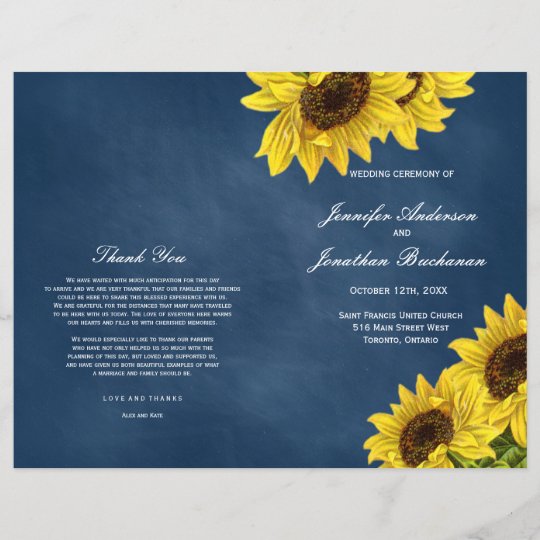 Rustic Sunflower Wedding Programs On Navy Blue Zazzle Com